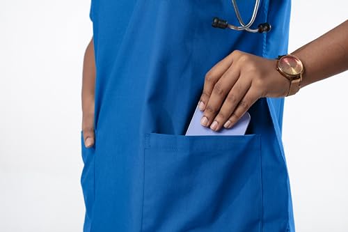 Image of Uniform Craft Women's 4 Pocket Scrub Suit Set | Medical Uniform | Cross V-Neck Poly Cotton | Short Sleeve Hospital Wear | Ideal for Doctors & Nurses (Island Blue, L)