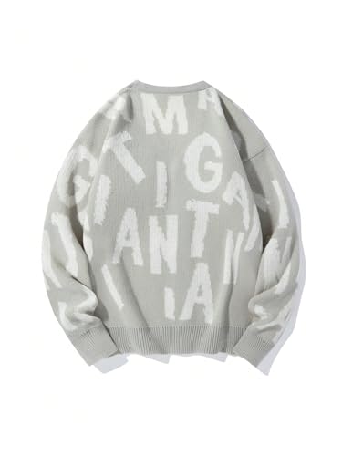 Floerns Men's Letter Print Button Up Sweater Top V Neck Long Sleeve Knit Cardigan2