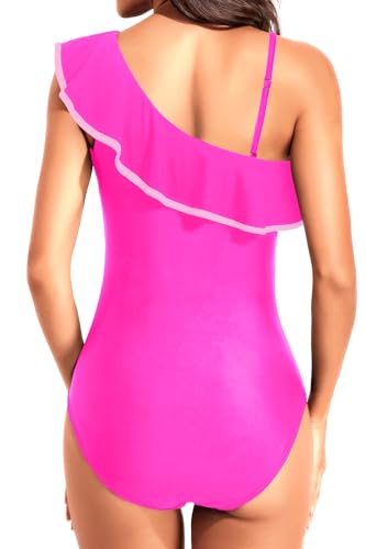 Image of Tempt Me Women One Piece Swimsuits Tummy Control One Shoulder Bathing Suits Ruffle Swimwear