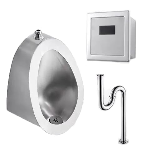 OTQEFTN Wall Mounted Sensor Urinal, 304 Stainless Steel Urinal with Drain Pipe, Male Sanitary Ware Public Toilet Urinal, Anti-Splash Features, Wall Row/Floor Row