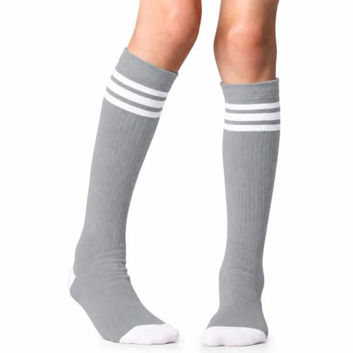 juDanzy chaussettes hautes sport enfant rayures anti-glisse gris 10-15