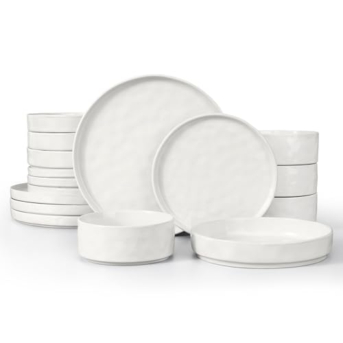 LIANYU Dinnerware Sets with Pasta Bowls for 4, 16 Piece Ceramic Dinner Plates and Bowls Dish Set,...