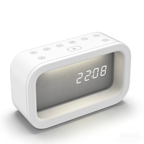 Gemmac Reloj Despertador Digital, Ruido Blanco Adultos Despertador luz Natural Music para Dormir, USB Alarma Doble LED 3 Luces Colores 16 Ruido Blanco, Alarm Clock Mesita de Noche Oficina Viaje