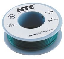 NTE Electronics WHS22-05-25 Hook Up Wire, Solid, Type 22 Gauge, 25 Length, 300V, Green
