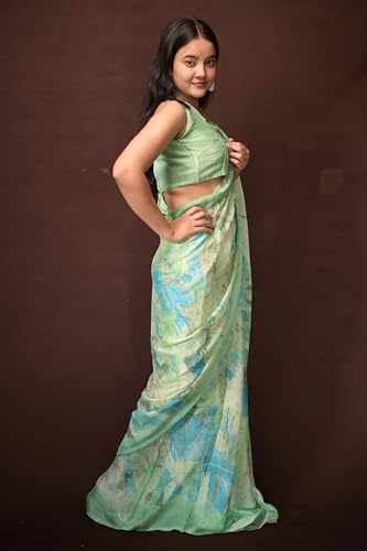 Image of MIRCHI FASHION Women Saree Floral Print Chiffon | Lightweight Festive Occasion Sari for Farewell and Functions with Unstitched Blouse Piece