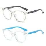 ZhouWei 2 Piezas Gafas Filtro Luz Azul Unisex, Gafas Luz Azul Hombre Antifatiga Transparentes Blue Light Glasses Blue Light Blocking Glasses, para Mejor Sueño Alivio Fatiga Ocular (GrisAzul)