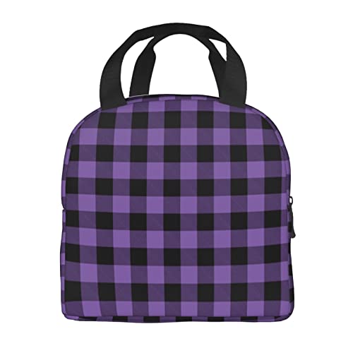 Ayvcxui Purple Buffalo Plaid Check Lunch Tote Reusable Lunch Bag Insulated Lunch Box For Students Work Outdoor Travel Picnicthermal Portable Bento Box Handbags Tote thumb #1