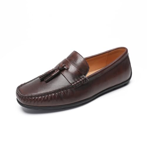 Loafers for Men - Genuine Leather Driving Moccasins with Tassels | Breathable Bean Shoes for Casual Comfort