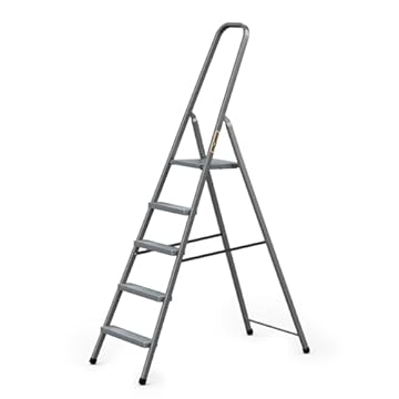 DRABEST Scaletta per Casa in Acciaio con Finitura Verniciata a Polvere e Piattaforma – Scaletta a 5 Gradini con Piattaforma – Scaletta Leggera – Scaletta Pieghevole per la Casa – 125 Kg – 46x173x8 cm
