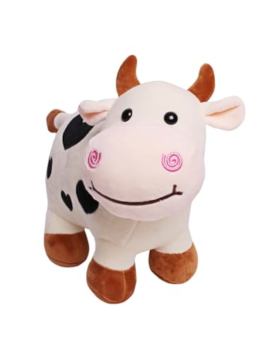 Image of 28 cm Soft White Cow Plushie with Heart Spots & Pink Snout - Cute Stuffed Animal Toy & Nursery Decor