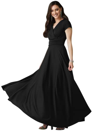KOH KOH Womens 2025 Sexy Cap Short Sleeve V-Neck Flowy Cocktail Gown