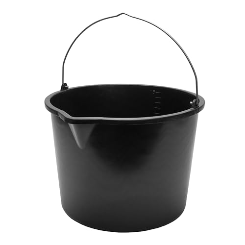 Garronda Seau verseur plastique recyclé Noir 15 L avec bec verseur Lot de 1 avec anse métallique rivetée, échelle graduée, bord renforcé, empilable,...