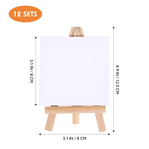 Gadpiparty Pacote 12 Mini Tela Em Branco E Conjunto De Cavalete De 5 Polegadas Tela De Pintura Peque