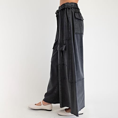 Cargo Jeans for Women Summer Elastic High Waisted Palazzo Jeans Outdoor Travel Flowy Denim Pants with Pockets3