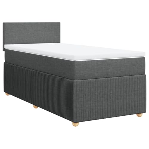 Willood Boxspringbett Einzelbett mit LED Matratze Bettgestell mit Kopfteil Schlichtes Design Polsterbett mit Matratze Dunkelgrau 100x200 cm Stoff