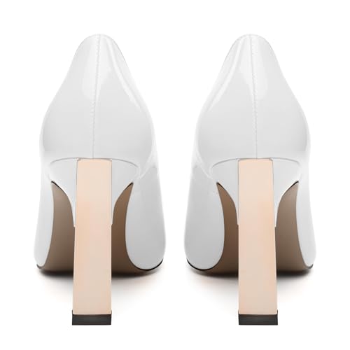 Women's Pumps, Two Toned Patchwork Square Closed Toe High Heels, Fashion Slip On Daily Dressy Shoes for Women4