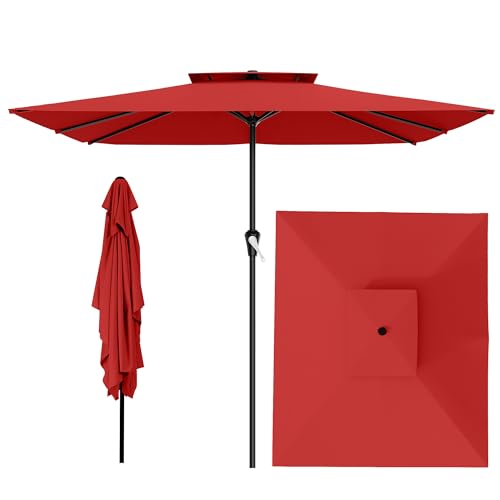 Image of AreShark 8'x10' 2 Tiers Rectangular Patio Umbrella - Outdoor Umbrella Waterproof UV Protection, Market Table Umbrella w /Crank for Pool, Backyard, Deck(Red)