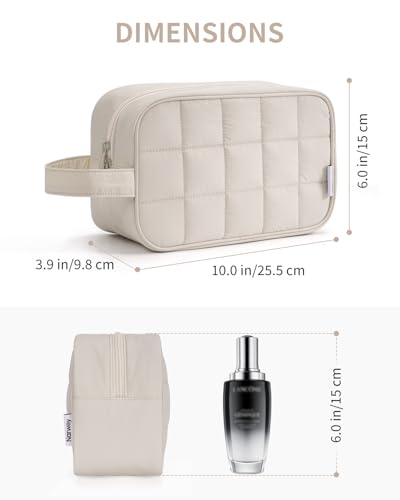 Image of Narwey Quilted Makeup Bag Puffy Make up Bag Cosmetic Bag Organizer, Puffer Travel Toiletry Bag for Traveling Women Girl, Travel Bag for Toiletries, Skincare Medicine Bags (Beige)