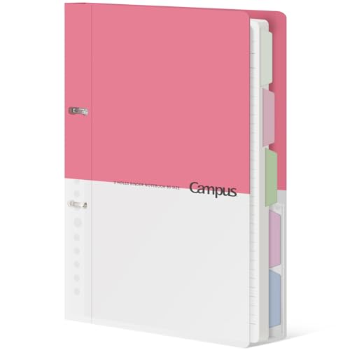 Image of KOKUYO 5 Subject Spiral Notebook Journal, Campus 110 Sheets B5 Refillable Notebook with Dividers Tabs, 6mm Dot Lined Binder Notebook for Work School Note Taking. 9 inch x 10.5 inch, Pink