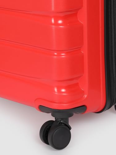 Image of Teakwood Unisex Trolley Bag for Travel, Hard Cabin Trolley Large Travel Suitcase Bag, Lock System 360 Degree 8 Rotating Wheels (55, 65 CM, RED)