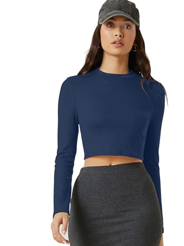 Image of Aahwan Women's 100% Cotton Slim Fit Striped Full Sleeve Crop Top