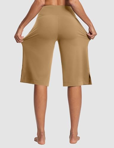 Image of ISEEGZ 15 inch /18 inch /21 inch Capri Pants for Women High Waist Wide Leg Yoga Capris with Pockets Stretchy Loose Fit Casual Workout
