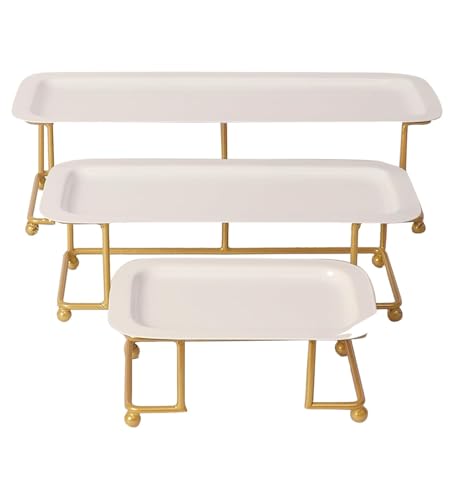 Image of Rectangular Metal Serving Platter Set of 3 - Multi-Tier Trays for Snacks & Party Serving | Decorative Buffet and Party Platters | Home Accessories Modern Design
