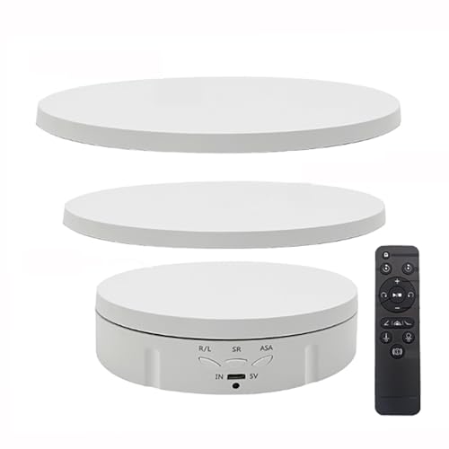 Espositore Rotante Motorizzato, Altezza 4 Cm, Piatto Girevole Da 15/18/22 Cm, Regolazione A 3 Velocità: 9/15/30 Secondi/giro, Distanza Del Telecomando: 5 M,White