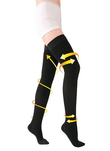 Image of TOFLY Medical Thigh High Compression Stockings for Women & Men, Closed Toe, Opaque, Firm 20-30mmHg Graduated Compression Socks with Silicone Band, Support for Varicose Veins, Edema, Travel,Black XXL