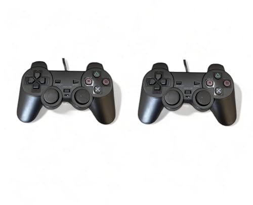 FLLAGG20 | 2X Manette filaire Compatible avec PS2, noir | Compatible PS2, PS1, PSX | Double vibration, boutons analogiques, prise en main ergonomique |...