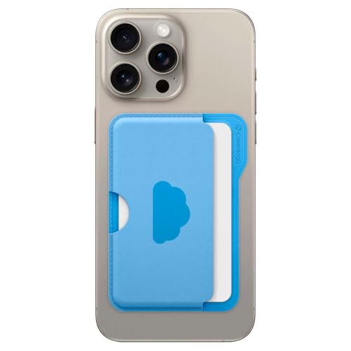 Image of CASEOLOGY Men Faux Leather By Spigen Folder Pop Magsafe Wallet [Non-Slip Silicon Patterned] Magnetic Card Holder for iPhone 17, 16, 15, 14, 13, 12, Series (Suede | Sky Blue Cloud)