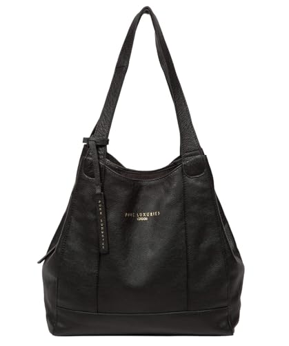 PURE LUXURIES LONDON 'Colette' Black Leather Work Bag Handbag for Women with Dual Handles