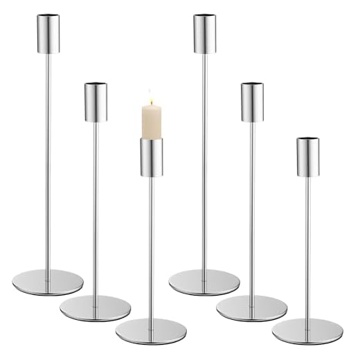 6-Teiliges Set Kerzenhalter Silberner,Kandelaber Stabkerzen 33/28/23CM,Säulenförmige Kerzenhalter in 3 Verschiedenen Höhen für Hochzeit,für Partys, Abendessen, Heimdekoration