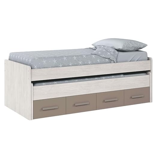 Habitdesign Cama Nido Juvenil, 2 Camas y 2 cajones, Modelo Ares, Acabado en Color Blanco Alpes y Basalto, Medidas: 198 cm (Ancho) x 69 cm (Alto) x 96 cm (Fondo)