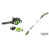 Greenworks Pro 80V 16-Inch Brushless Cordless Chainsaw, 2.0Ah Battery and Charger Included CS80L211 & Pro 80V 10 inch Brushless Cordless Polesaw, Tool Only, PS80L00