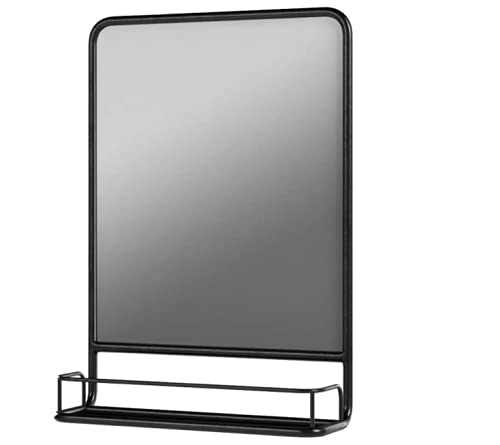 First Of A Kind Rectangular Bathroom And Pharmacy Metal Wall Mirror With Shelf In Jet Black, Perfect For A Small Bathroom Or Office Space #TOP3