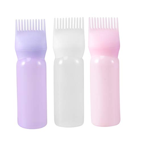 Minkissy 3Pcs Root Comb Applicator Bottles Plastic Refillable Bottles Hair Coloring Bottles with Graduated Scale for Hair Salon
