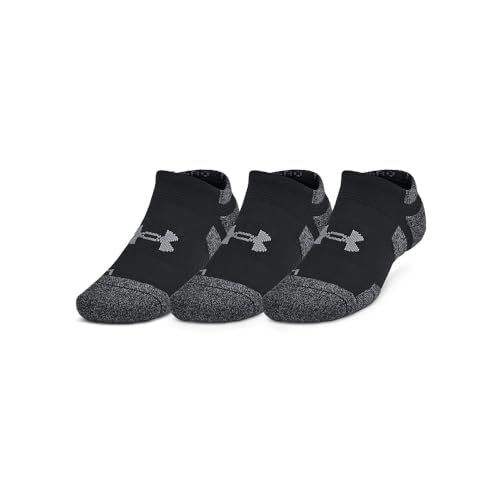 Under Armour Unisex-Adult Performance Tech Pro No Show Socks 3 Pack, (001) Black/Black/Castlerock, Large