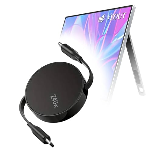 BoxWave Cable Compatible with Veout V1 Pro Portable Monitor (16 in) - PD miniSync (240W), Retractable PD 240W Portable USB Type-C Cable - Jet Black