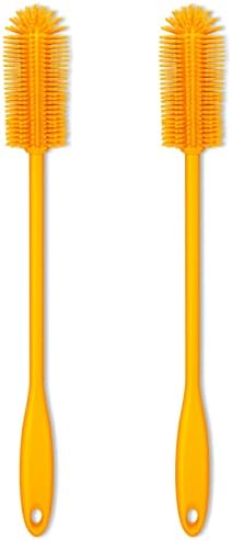 Purtribe Silicone Bottle Brush, Water Bottle Cleaner Brush with Long Handle, Perfect for Cleaning Narrow Neck Containers, Vacuum Sports Bottle, Tumblers, Flask, Glassware (2 Pack, Orange)