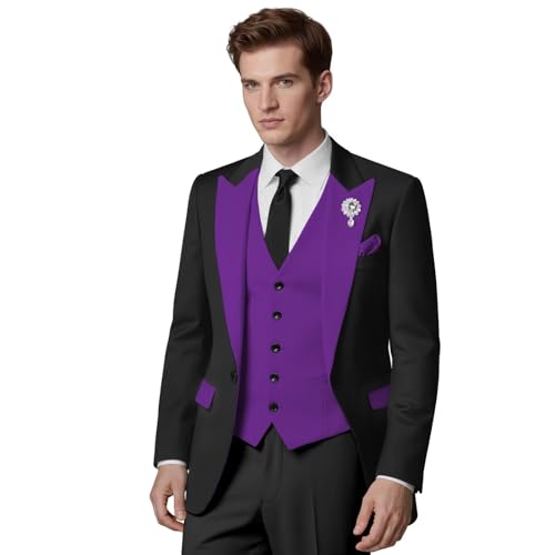 Stylish Mens Tuxedos 3 Piece Slim Fit Wedding Prom Suit for Teens Fancy Wedding Suit for Men Blazer Vest Pants