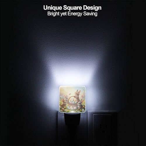 Image of Futterya Plug-in LED Night Light, Watercolor Easter Bunnies Set of 2 Dusk-to-Dawn Auto Sensor Decor Lamp