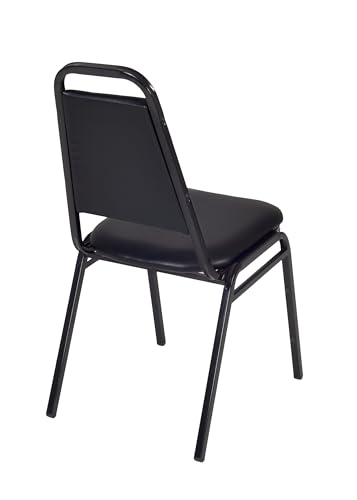 Image of Romig Pillar 36 in. Square X-Base Breakroom Table- Cherry & 4 Restaurant Stack Chairs- Black