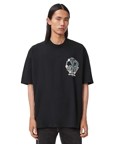 Allsaints Snakebite SS Crew T-Shirt with Graphic Men's, Washed Black, L