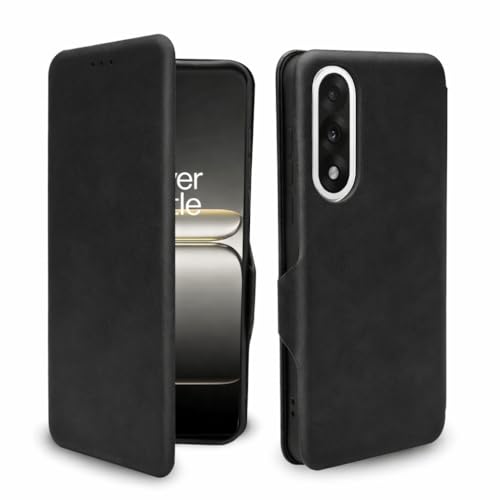 Image of Premium Vegan Leather Phone Cover with Card Slot - Slim, Durable, Privacy Protection, Kickstand Function, Elegant Flip Wallet Cases Compatible for OnePlus Nord 5 5G (Black)