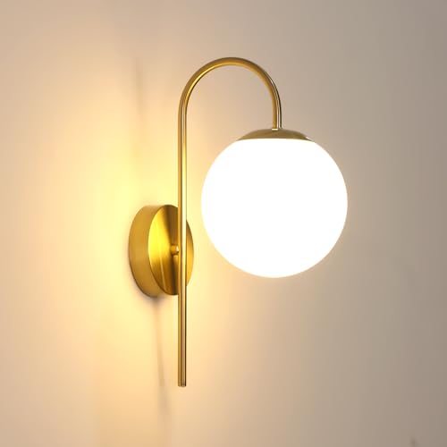 DELIPOP Applique Murale Intérieure, E27 Lampe Murale Moderne avec Abat-Jour en Verre 15CM, Rétro Luminaires Intérieur Pour Chambre Salon Couloir Cuisine,...