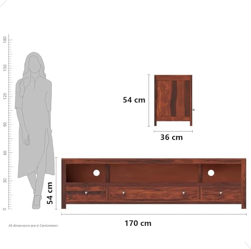 Image of Louis Rosewood Sheesham Solid Wood TV Entertainment Unit | Wooen TV Cabinet Living Room & Office (Finish Color - Natural Teak Finish)