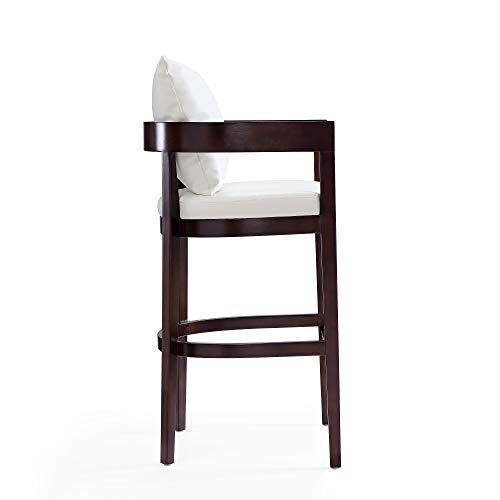 Butaco de cuero vegano Manhattan Comfort Ritz con respaldo acolchado suelto, patas de madera de haya, reposapiés de metal dorado, diseño moderno de mediados de siglo, completamente ensamblado, altura de asiento 30,5 pulgadas, juego de 2, color marfil miniatura 6
