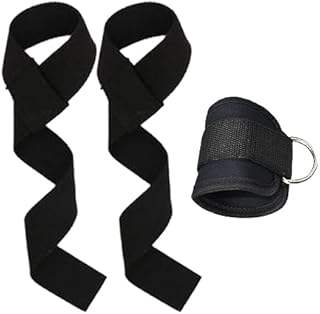 Zughilfen für Krafttraining, Bodybuilding, Kreuzheben Gurte Profi Lifting Straps mit Fitness fußschlaufen kabelzug, Ankle Straps, Knöchelschnalle mit doppelten D-Ringen für Frauen und Männer (schwarz)