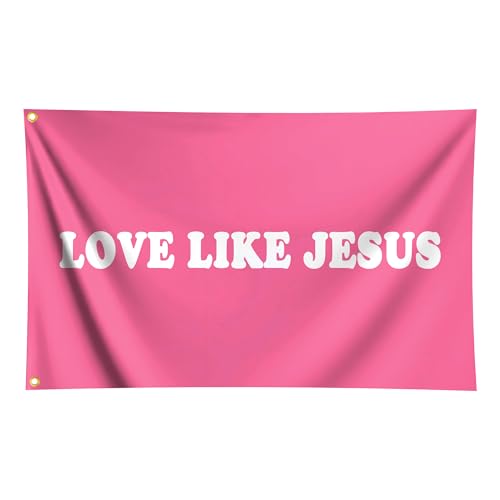 Love Like Jesus Flag 35 Ft Double Sided Bible Scripture Verse Flag with Brass Grommets Jesus Christian Pink Flags for Room Home Bedroom College Dorm Wall Banner Decorations